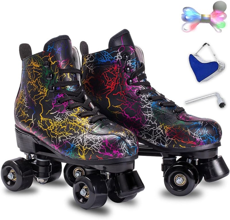 SCNUT Roller Skates Women Men - Microfiber Leather Roller Skate Classic High Top Double Row Roller Skates for Indoor Outdoor with Light up Shoe Laces - Image 1
